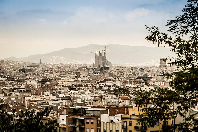 View over Barcelona rooftops to the Sagrada Familia